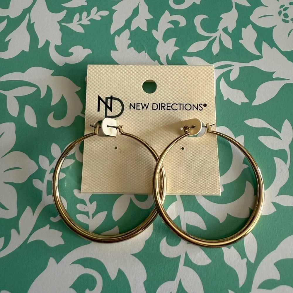 New Directions Shiny Gold Hoop Earrings. New with tags.